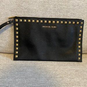 Michael Kors Black and Gold Studded Wristlet